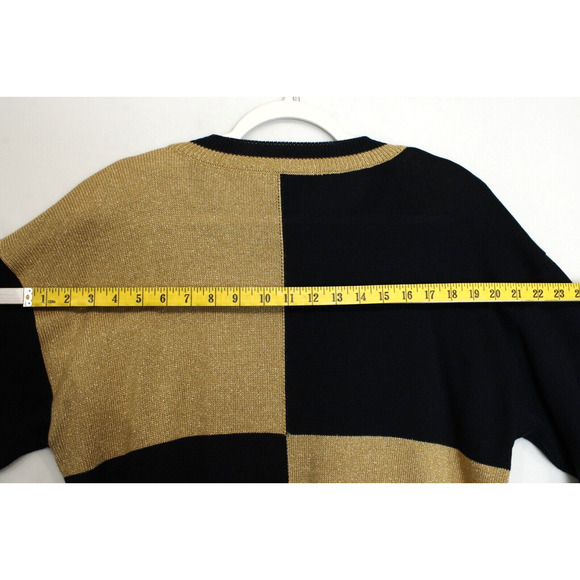 Escada Sweater Black Gold Metallic Nautical Star Women 38 US M Shoulder Pads - Picture 5 of 12